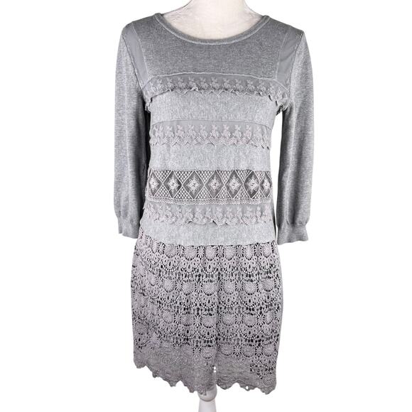 Sundance Lovely Day Sweater Dress Medium Gray Lace Crochet - Picture 1 of 12
